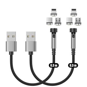 KAL-C&acirc;ble De Chargement Magn&eacute;tique [0.3 Meters/Pack De 2], Charge Rapide Et Transfert De Donn&eacute;es, C&acirc;ble Magn&eacute;tique Compatible Avec Micro-Usb, Smartphones Usb-C, I-Produits Et Android Auto - Neuf