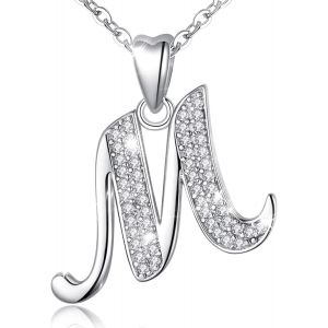 Collier Initiale Prenom Argent 925 Pendentif Lettre Avec Zircon Cubique Collier Alphabet Pour Femme, Cadeau No&euml;l Anniversaire Mariage, Cha&icirc;ne 45,7cm - Neuf