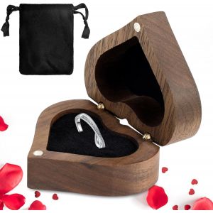 Subzonal-Crin &Agrave; Bague, Bo&icirc;te &Agrave; Bagues En Bois De Noyer, Bo&icirc;te &Agrave; Bagues En Forme De Coeur, Avec Int&eacute;rieur En Velours, Rangement Des Bijoux Pour Mariage, Proposition, Fian&ccedil;ailles, Anniversaire(6*5.5*3.3 - Neuf