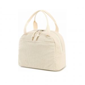 Sac Isotherme Repas Pour Homme Femme Enfant - AQSACOKIYA - Lunch Box - Sacs de transport en velours c&ocirc;tel&eacute; - Bureau et Pique-Nique - Beige - Neuf
