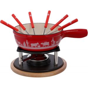 Subzonal-1510150 Service &Agrave; Fondue Au Fromage, Fondue Traditionnelle Suisse, 2l, 6 Personnes, Set &Agrave; Fondue, Fonte D'aluminium, Bois, Plastique, Emaille, 21 X 31 X 17,2 Cm, Diam&egrave;tre 21 Cm - Neuf