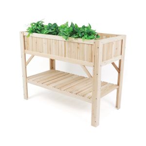Carr&eacute; Potager En Bois Sur Pieds "Magnolia" - 115 X 57 X 90 Cm - Beige - Neuf