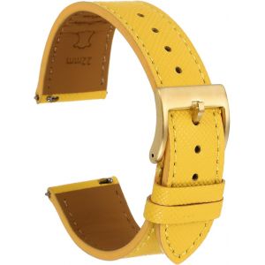 Kal-Bracelet De Monture En Cuir V&eacute;ritable 22mm Avec Boucle En Acier Inoxydable Dor&eacute; Pour Hommes Femmes, Jaune - Neuf