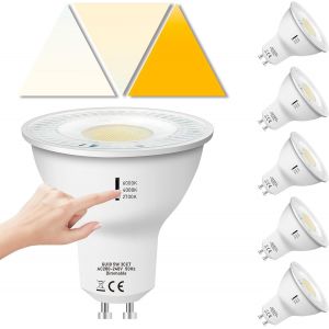 Lampes Led Gu10 5w 500lm,Dimmable,Blanc Chaud 2700k Blanc Neutre 4000k Blanc Froid 6000k,3 Temp&eacute;ratures De Couleur R&eacute;glables 120&deg;Spotlight,230v Led Ampoules (Dimmable,Lot De 6) - Neuf