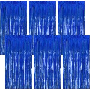 6 Pièces Rideau Anniversaire,1m X 2m Bleu Foncé Rideau Métallique De Frange,Rideau Frange,Rideaux Franges Pour La Décoration D'arrière-Plan,La Décoration De Fête,La Décoration D'anniversaire - Neuf