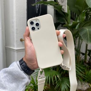 Kal-Chaîne De Téléphone Portable - Étui De Protection Pour Iphone Xs - En Nylon - Avec Bandoulière - En Silicone Liquide - Avec Cordon De Serrage - Avec Bande Élégante - Pour Iphone X - Blanc - Neuf