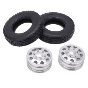 Moyeu avant en métal avec pneus en caoutchouc de 22mm de largeur, 2 pièces, pour camion de remorque Tamiya 1/14 RC, argent - Neuf