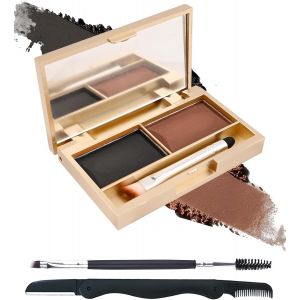 Palette &agrave; Sourcil Poudre Waterproof-Couleur Sourcils Longue Tenue2 IN 1 Maquillage Poudre &Agrave; Sourcils,R&eacute;sultat Naturel Facile &agrave; Colorer,Eyebrow Powder Avec Pinceau et Miroir-Set02 Brun Clair et Fonc&eacute; - Neuf
