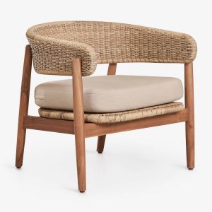 Fauteuil De Jardin En Bois D'acacia Et Rotin Synth&eacute;tique Ribeira Brun Acacia - Neuf