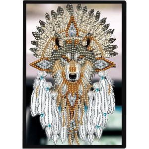 Chenquansarl-Diamond Painting Carnet De Notes Diy Broderie Diamant Carnet De Croquis Vierge Loup Attrape-R&ecirc;ves Perle Diamant A Coller Carnet De Voyage Journal En Cuir Pour Bureau Scolaires 50 Feuille - Neuf