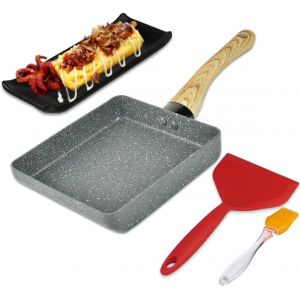 Subzonal-Mini Po&ecirc;le &Agrave; Omelette Japonaise Avec Rev&ecirc;tement Anti-Adh&eacute;sif Tamagoyaki Rectangulaire, Avec Spatule Et Brosse En Silicone, Plaque Noire Et Gomme Magique (Gris) - Neuf