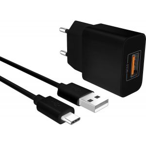1x Chargeur Rapide Usb-C 3.0 - Prise Secteur Port 18 Watt & Câble 1m Pour Samsung Galaxy S24 S23 | Huawei P50 - Noir - Neuf