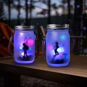 Lanternes Solaires Pour Extérieur,Lot De 2 Mason Jar Solaire Lampe,Ip55 Étanche Led Pot Mason Solaire Féerique,Livré Avec 4 Morceaux De Carton Pvc Pour Patio Pelouse Jardin Décoration (Couleur) - Neuf