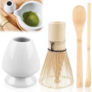 Kalanka-Lot De 4 Balais À Matcha Avec Cuillère À Matcha, Poils De 70, Porte-Pinceaux À Thé En Céramique, Accessoires Pour Matcha, Poudre De Matcha - Neuf