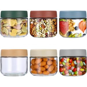 Jexnovashop-Lot De 6 Pots D'avoine De Nuit De 300ml,Pot Yaourt En Verre Avec Couvercle,Mason Jar Pour Avoine Nocturnes, Mise En Conserve, Conservation (6 X 300 Ml) - Neuf