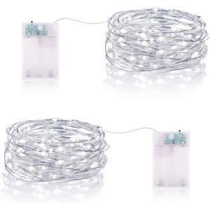 TRAHOO-Guirlande Lumineuse LED &agrave; Piles 3 M&egrave;tres 9.85FT 30LED Micro Guirlande Led Pile Interieur et Ext&eacute;rieur pour Chambre No&euml;l Mariage Sapin Bocaux D&eacute;coration (2 Pi&egrave;ces, Blanc Froid) - Neuf