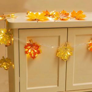 JGD-Guirlande Lumineuse d'automne, 1.5M 10 LED Feuille d'&eacute;rable Guirlande Lumineuse en Bois, Automne LED Guirlandes Lumineuses avec Minuterie, Feuille &eacute;rable D&eacute;coration Automne pour Thanksgiving Hall - Neuf