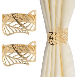 Embrasses de rideaux (dor&eacute;es), 2 pi&egrave;ces, boucles de corde de rideau en m&eacute;tal cr&eacute;atives, pince de rideau d&eacute;corative en feuille creuse, accessoire de fen&ecirc;tre d&eacute;coratif pour la maison et le bureau - Neuf