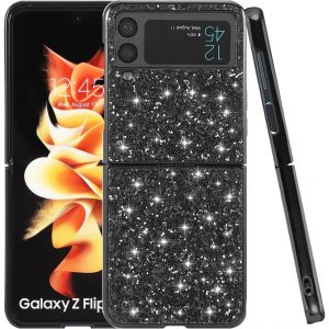 Pour Coque Samsung Z Flip 4 Glitter Silicone Anti-Choc Coque Samsung Galaxy Z Flip 4 Tpu Mince Brillant Protection Case Noir - Neuf