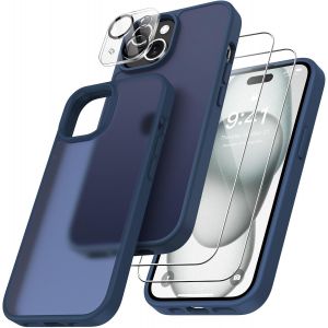 Ayu-4 En 1 Coque Pour Iphone 15 Avec 2 Verre Trempé Et 1 Caméra Protecteur, [Coussin D'air Intégré] Antichoc Antirayures Bumper Protection Housse Pour Iphone 15 6.1"", Bleu Foncé - Neuf