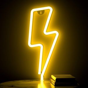 Enseigne Lumineuse Au Néon, Alimentée Par Usb Ou Par Batterie, Led Blanc Chaud, En Forme D'éclair, Pour Chambre À Coucher, Chambre D'enfant, Salon, Blanc Chaud - Neuf