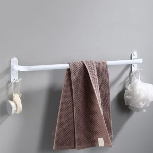 Porte Serviette Salle de Bain sans Percage Porte-Serviettes Murale Blanc avec 2 Crochets Barre Serviette en Aluminium Cuisine Blanc 1 Couche 30cm - Neuf