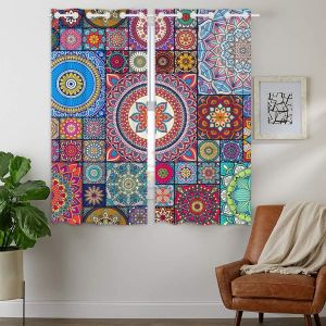 Chenquansarl-Rideau Occultant Thermique Isolation Thermique Rideau À Anneaux Pour Chambre À Coudre Salon Mandala - 110 X 160 Cm (L X P) 2 Panneaux - Neuf