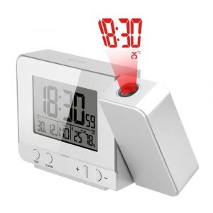 Kavrl-Réveil À Projection Led, Horloge De Table De Bureau, Décoration De La Maison, Date Numérique, Fonction Snooze, Température Intérieure, Humidité,Argent - Neuf