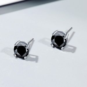 Cmjaagur-Binalove Boucles D'oreilles Moissanite Classiques À 4 Griffes En Argent 925, 0,5/1/2 Carat, Blanc, Noir, Taille Ronde Verte, Vvs1 Pureté D Couleur Diamant Avec Certificat Gra, Cadea[M2385] - Neuf