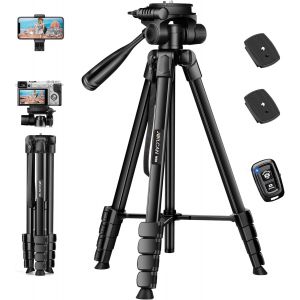 Trepied Appareil Photo, 171cm Trepied Smartphone en Alliage D'aluminium Extensible avec T&eacute;l&eacute;commande & Support Support de T&eacute;l&eacute;phone, Tr&eacute;pied pour iPhone/Samsung/Huawei/Xiaom/Cam&eacute;ra Petit - Neuf