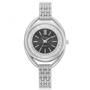 Femmes Femme Quartz Mouvement Strass Montre Alliage Bo&icirc;tier Rond Analogique Montre-Bracelet Argent Noir - Neuf