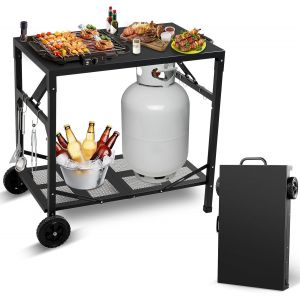 Ulteronixshop-Chariot de barbecue pliable - Table de four &agrave; pizza portable avec roues - Table mobile pour l'ext&eacute;rieur, le barbecue, l'int&eacute;rieur, la cuisine - Neuf