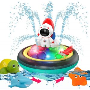 KAL-Jouets De Bain Jouet Bebe 1 An 2An Avec Led Lumière Fontaine Jouet, Jouets De Douche À Induction Automatique, Baignoire Piscine Jouets De Bain 3 4 5 Ans Garçons Filles (Kit Fusée), 8366-54A - Neuf