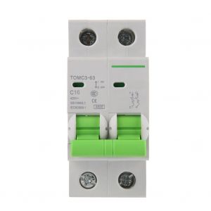 Disjoncteur miniature TOMC3-63 400 V CA 2 poles type C, courbe C, avec barre omnibus en U (16 A) - Neuf