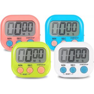 Eryi-4 Pièces Coloré Minuteur De Cuisine Magnetique, Digital Time Timer Enfant Apprentissage Avec Écran Lcd, Chronomètre Minuterie Aimanté Avec Alarme Pour Kitchen Cuisson, Douche, Sport - Neuf