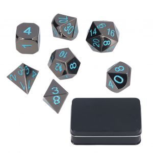 Ensemble de 7 des en metal, des polyedriques polyvalents pour jeux de role de societe, enseignement des mathematiques - Neuf
