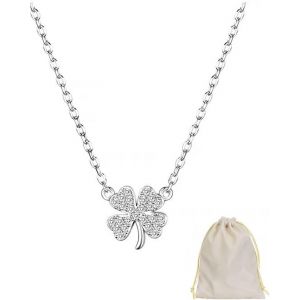 Trahoo-1pcs Collier Trefle, Trefle 4 Feuilles,Collier Trefle A 4 Feuille,Collier Trefle Acier Inoxydable,Pendentif, Tag Collier Pendentif, Collier Femme Homme,Avec 1 Sac De Rangement - Neuf