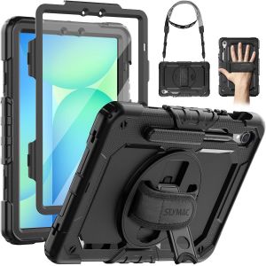 Coque Pour Samsung Galaxy Tab S10 Fe 10.9 Pouces 2025 / S9 Fe 10.9 / S9 11 Pouces 2023, Coque Antichoc Avec Protecteur D'écran, Dragonne, Bandoulière, Support Et Porte-Stylo, Noir - Neuf