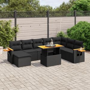 Prolenta Premium - Salon De Jardin 9 Pcs Avec Coussins Noir R&eacute;sine Tress&eacute;e - Neuf