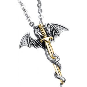 Kal-Bijoux Hommes Acier Inoxydable Flying Dragon Sword Collier Avec Pendentif - Neuf