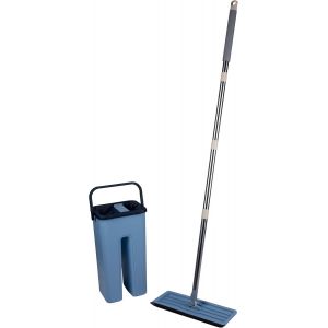 KALANKA-Alpina Ensemble Balai et Seau - Nettoyeur de Sol INCL. 2 Chiffons en Microfibre - pour Les sols durs - Rotation &agrave; 360&deg;, Bleu - Neuf