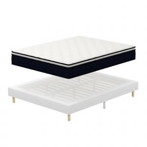 Ensemble Matelas &agrave; ressorts+ Lit Sommier Tapissier D&eacute;co 140x190cm, Epaisseur du Matelas 25cm - Neuf