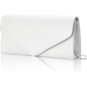 KALANKA-Pochettes et Clutches Femme Cuir, Sac a Main Femme Blanc avec Cha&icirc;ne - Neuf