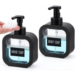 KAL-Distributeur De Savon, 2 Pièces Flacon Pompe Vide 500Ml, Pousse Mousse Distributeur, Contenant Liquide Vaisselle Avec Tête De Pompe En Mousse, Bouteille Savon Avec Etiquettes - Neuf