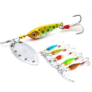 Kyaoayo-Lot De 5 Spinners Clignotants Vib Spoon Avec Hameçons Triplés, Appâts Artificiels À Paillettes 16 G Pour Truite, Perche, Saumon, Brochet, Sandre, Appâts De Pêche Avec Boîte À Appâts - Neuf