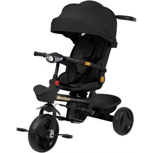 Ksfal-Tricycle Bébé Évolutif,Tricycle 5-En-1 Avec Barre De Poussée De 18 Mois À 25 Kg,Velo Bebe 1 An Evolutif,Lumières Et Musique+Siège Pivotant+Design Assis Et Incliné (Noir) - Neuf