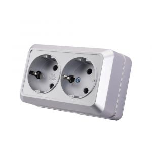 Prise murale encastrable,Set de prises &eacute;lectriques murales,Prise &eacute;lectrique murale d'int&eacute;rieur 250V AC 16A,Prise double de terre Argent,MZ-06 - Neuf