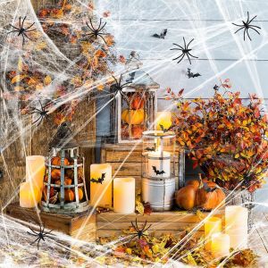 Cauc-Lot De 30 Toiles D'araign&eacute;e En Plastique - 60 G - D&eacute;coration D'halloween Effrayante - Toile D'araign&eacute;e R&eacute;aliste - Toile D'araign&eacute;e Extensible Effrayante - Accessoires De F&ecirc;te D'halloween - Neuf