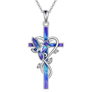 Collier Colibri Pour Femme En Argent Sterling 925 Pendentif Croix Colibri Bijoux Cadeaux - Neuf