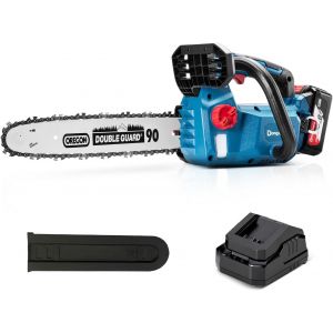 MEVRONISSHOP-DongCheng Tron&ccedil;onneuse sans fil a batterie 18V, moteur sans balais, guide-cha&icirc;ne OREGON de 30 cm, tension de cha&icirc;ne sans outil, Graissage automatique de la cha&icirc;ne, avec batterie 4,0 Ah e - Neuf